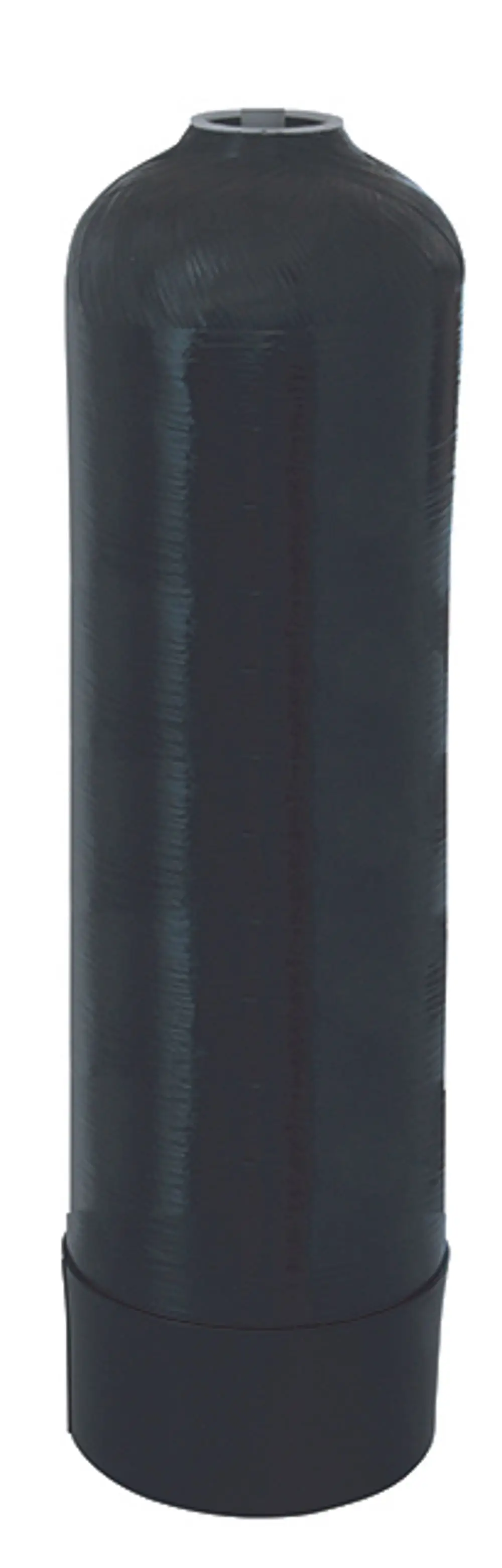 Schwarze Flasche von Syr, zylindrische Form mit schmalem Hals und breitem Sockel, für ein Filtersystem konzipiert.